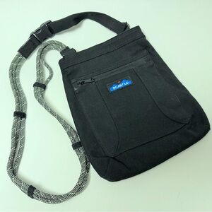 KAVU Unisex Black with gray straps cross body bag.